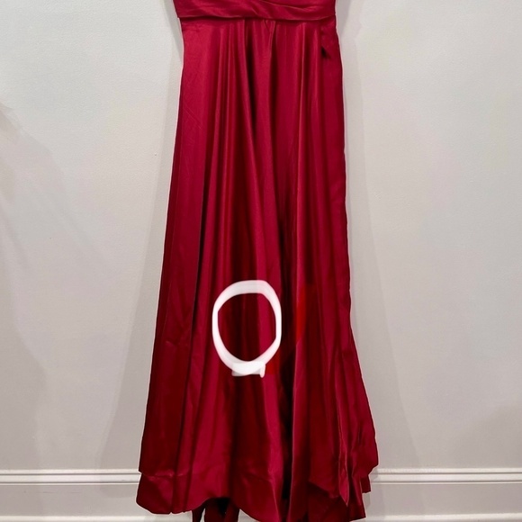 New La Femme Size 16 Strapless Slit Satin Ballgown Wine Prom Dress **Thread Pull - Picture 5 of 16